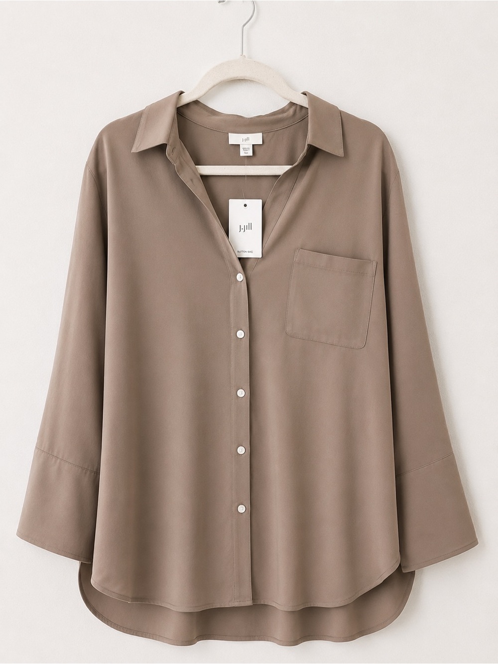 NEW W TAG J. Jill Taupe Button-Front Relaxed Shirt